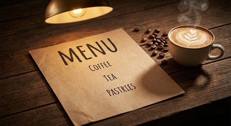 Mẫu menu giấy Kraft in font chữ viết tay phấn bảng đẹp.