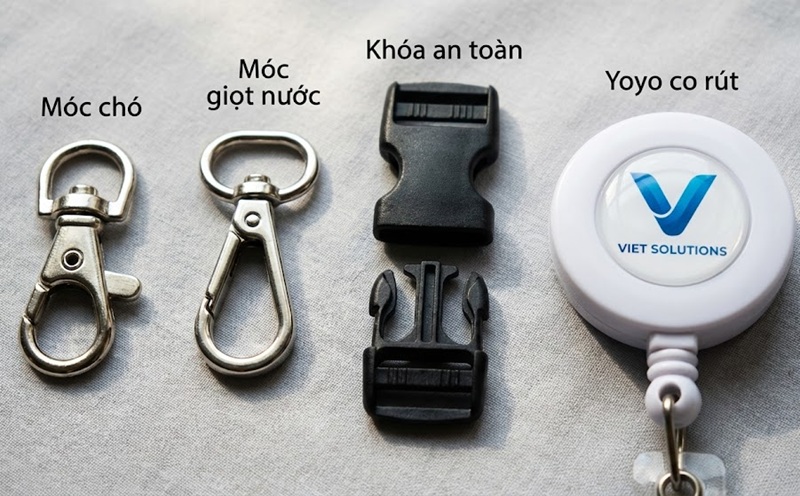 Phụ kiện dây đeo thẻ: Móc khóa, khóa an toàn, Yoyo co rút.