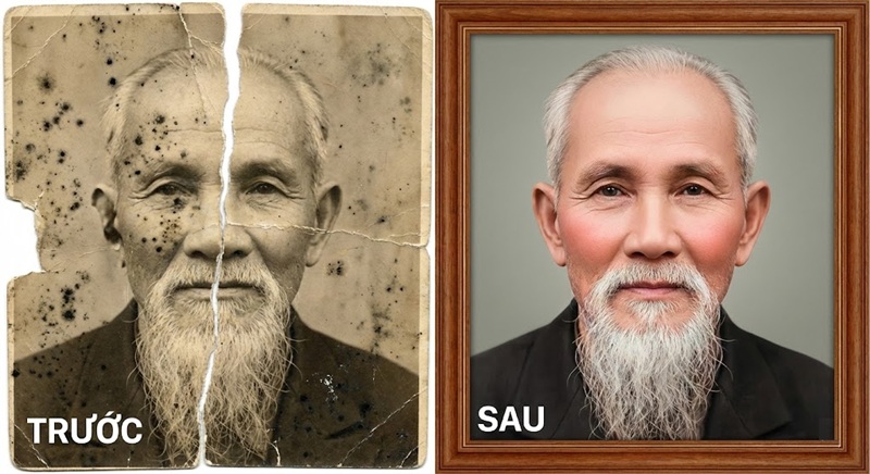 Phục hồi ảnh cũ bị rách nát và ố mốc thành ảnh mới.
