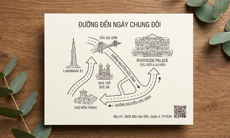 Thiết kế sơ đồ đường đi trên thiệp cưới miễn phí.