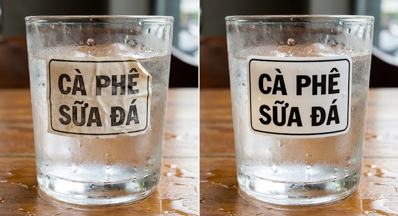 So sánh độ bền decal nhựa và decal giấy khi gặp nước.