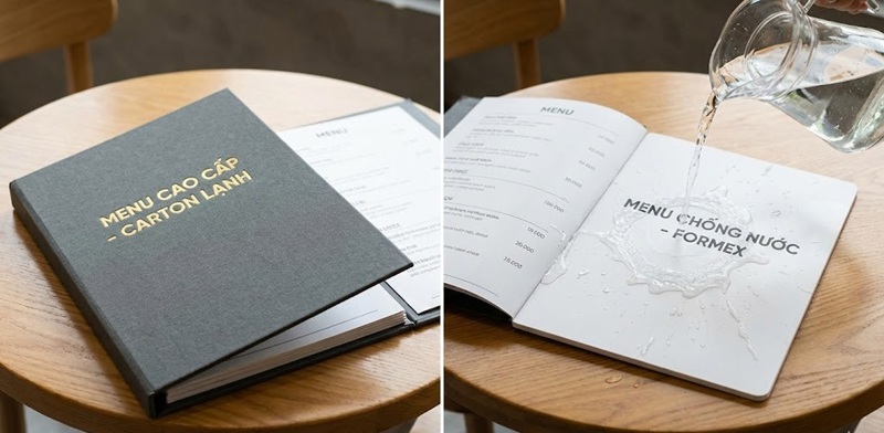 So sánh menu bồi carton lạnh và menu bồi formex chống nước.