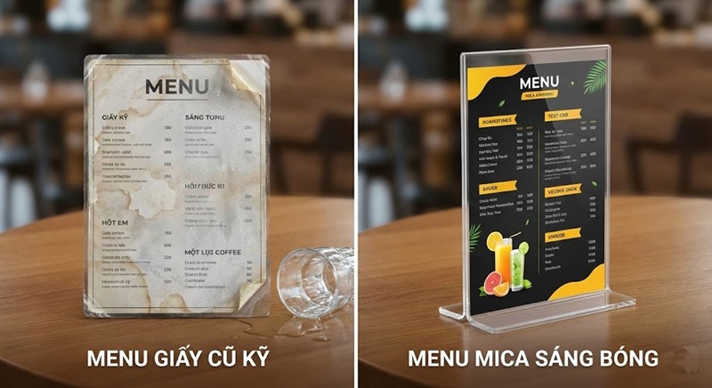 So sánh độ bền menu mica và menu giấy ép plastic.
