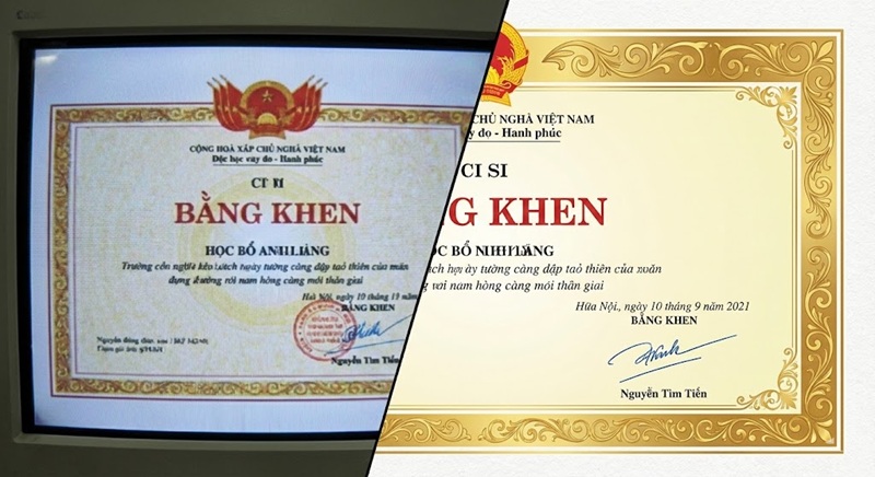 So sánh mẫu bằng khen vector sắc nét và mẫu ảnh bị vỡ nét.