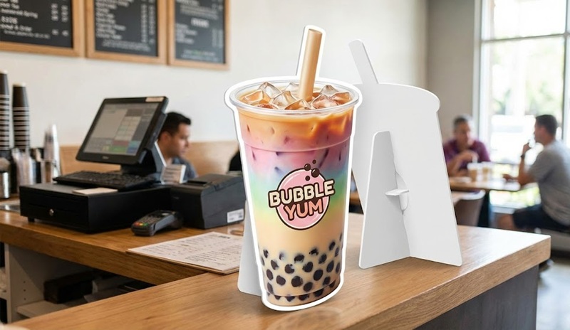 Standee mô hình ly trà sữa cắt theo hình để bàn.