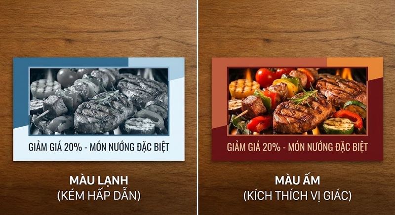 Màu sắc ấm nóng giúp voucher quán ăn kích thích vị giác hơn.