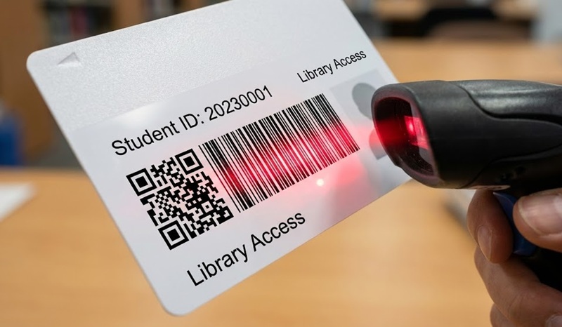 Thẻ sinh viên tích hợp mã vạch và QR Code quản lý thư viện.