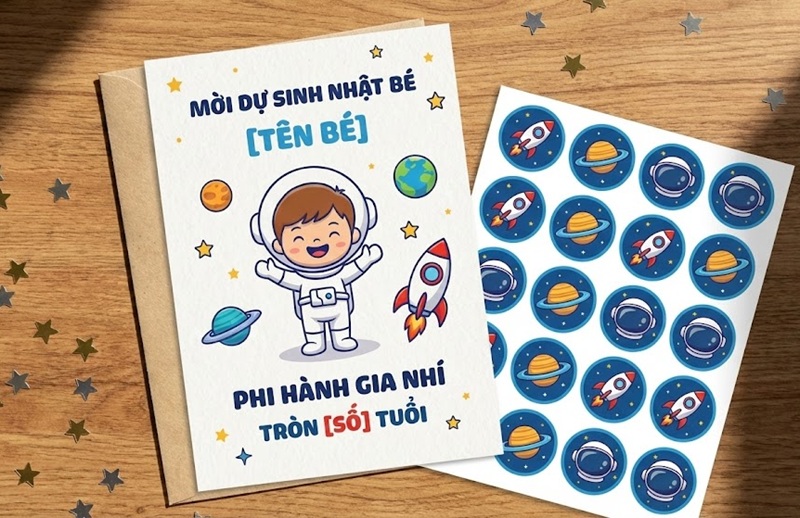 Mẫu thiệp mời sinh nhật thôi nôi in số lượng ít.