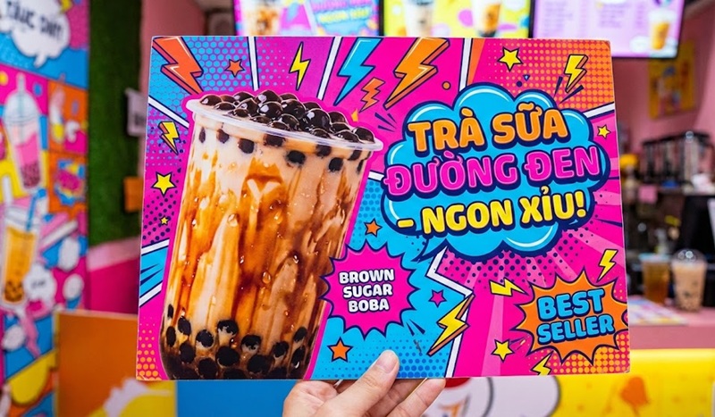 Xu hướng thiết kế menu màu sắc rực rỡ cho quán trà sữa, ăn vặt.