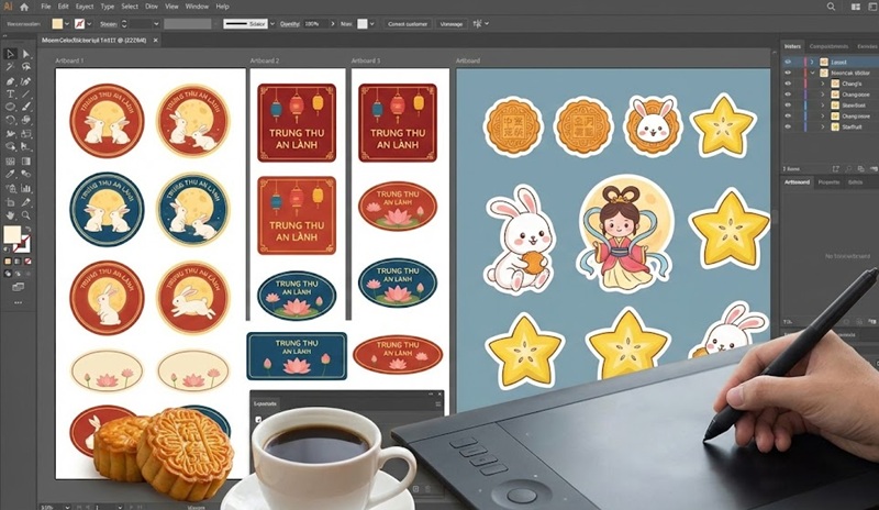 Kho mẫu thiết kế tem nhãn bánh trung thu miễn phí.