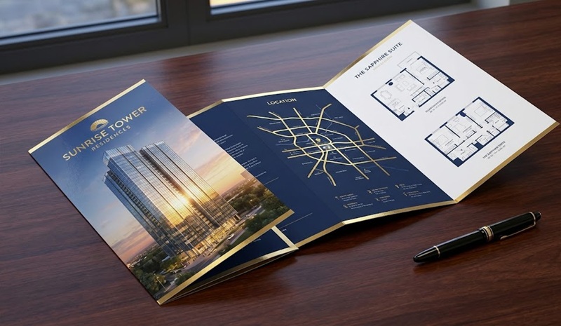 Mẫu thiết kế tờ gấp dự án bất động sản sang trọng.