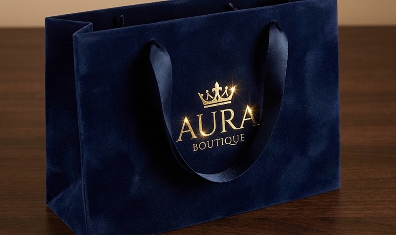 Túi giấy đựng quà tặng ép kim logo vàng sang trọng.