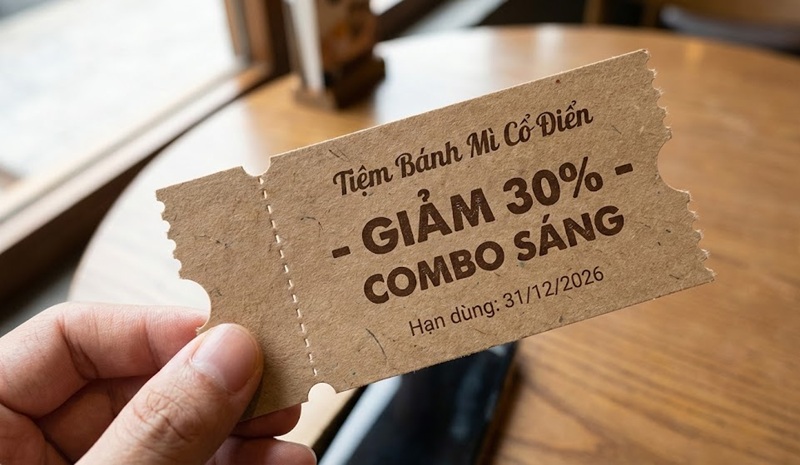 Mẫu voucher giấy Kraft có đường cấn xé tiện lợi cho quán cafe.