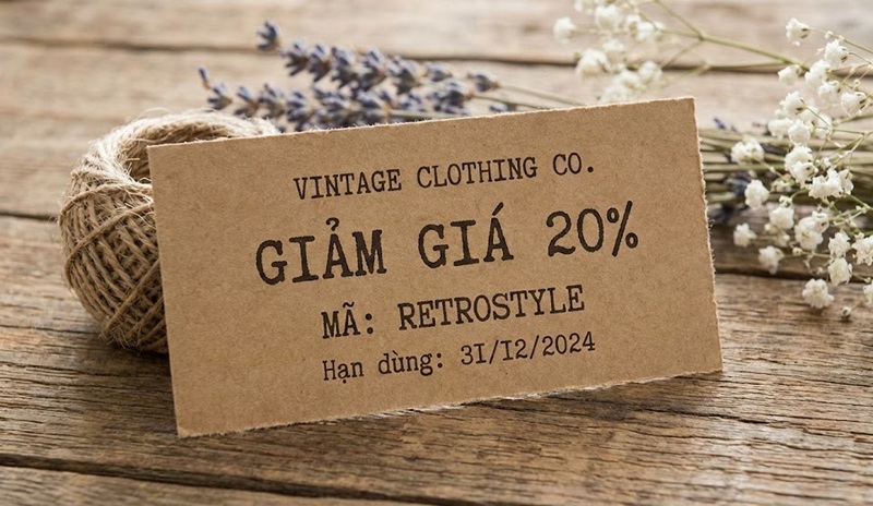 In voucher giấy Kraft phong cách Vintage cho shop quần áo.
