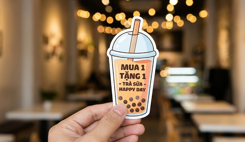 Mẫu voucher hình ly trà sữa độc đáo cắt bế theo khuôn.