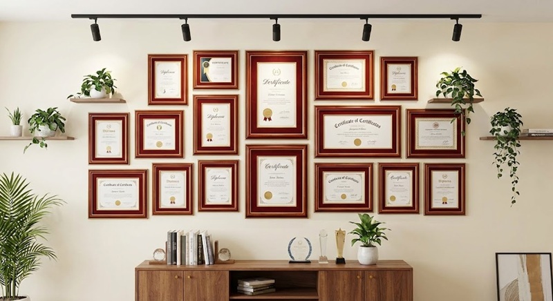 Các kích thước khung bằng khen gỗ treo tường đẹp.