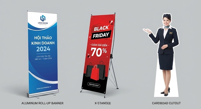 Tổng hợp các mẫu thiết kế standee sự kiện, khuyến mãi và mô hình.