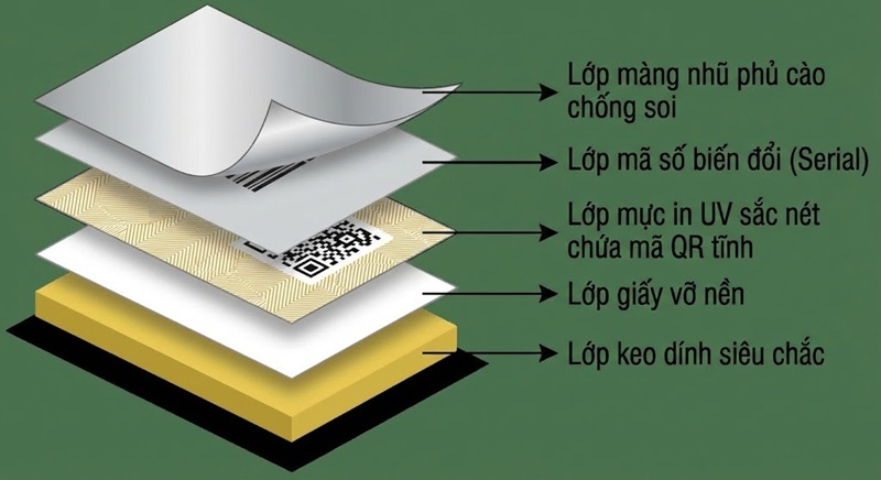 Cấu tạo các lớp màng của tem bảo hành điện tử QR phủ cào.