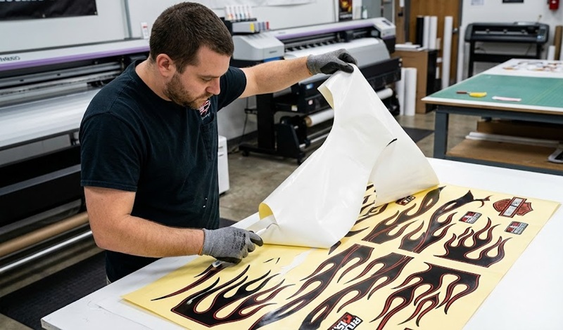 Gia công lột decal thừa sau khi bế hình.