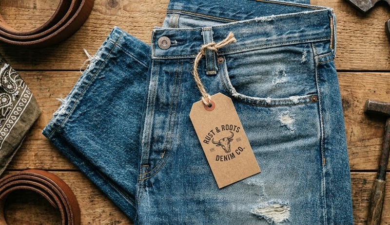 Mác quần áo giấy kraft buộc dây thừng cho đồ Jeans.