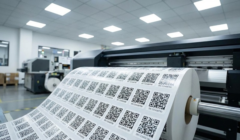 Máy in kỹ thuật số công nghiệp sản xuất tem QR code biến đổi.