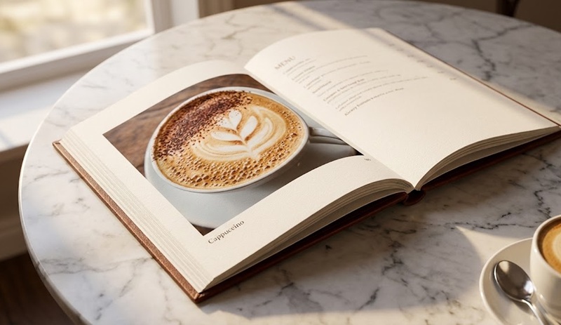 Mẫu in menu bìa cứng cafe sang trọng sắc nét.