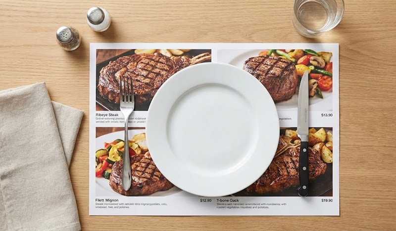 In menu giấy lót bàn ăn placemat cho nhà hàng.