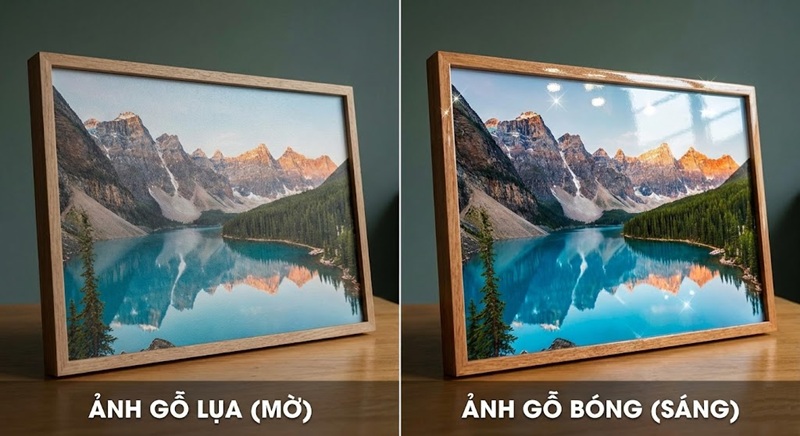 So sánh ảnh ép gỗ bề mặt lụa và bề mặt bóng.