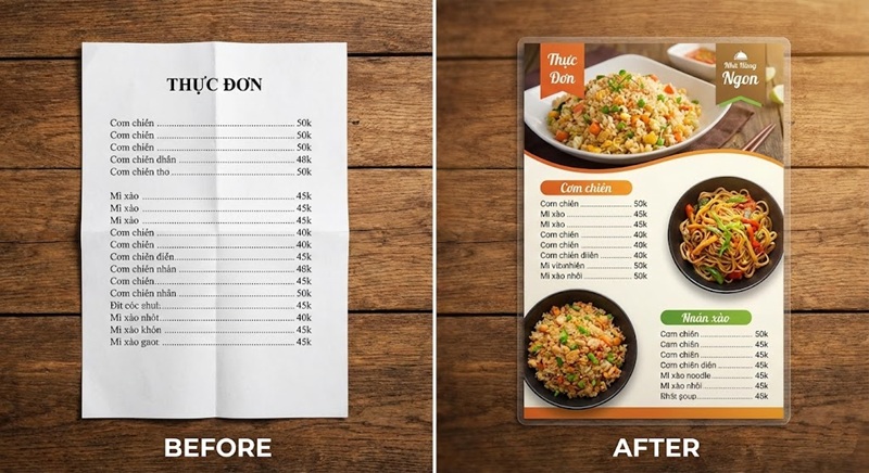 So sánh menu tự làm và menu thiết kế chuyên nghiệp.