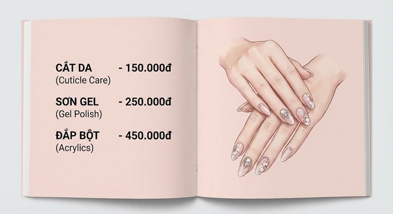 Thiết kế layout bảng giá tiệm Nail rõ ràng, tinh tế màu pastel.