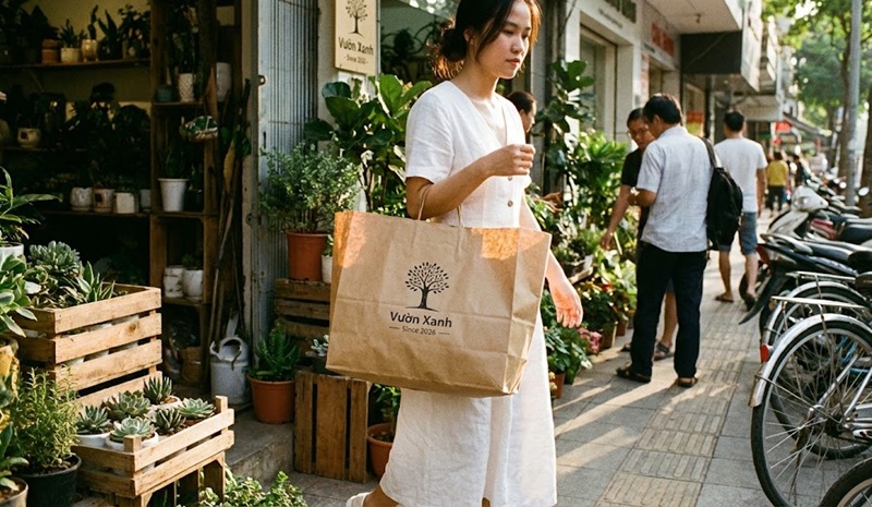 Túi giấy tái chế nâng tầm phong cách sống xanh.