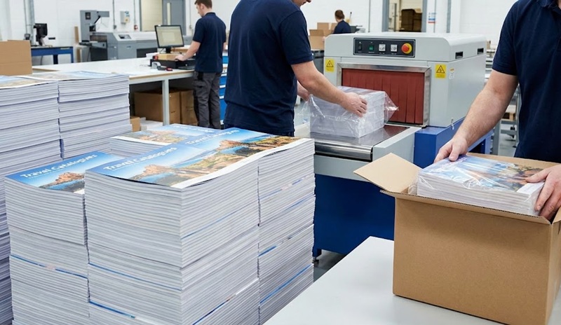 Đóng gói cẩn thận catalogue du lịch giao cho công ty lữ hành.