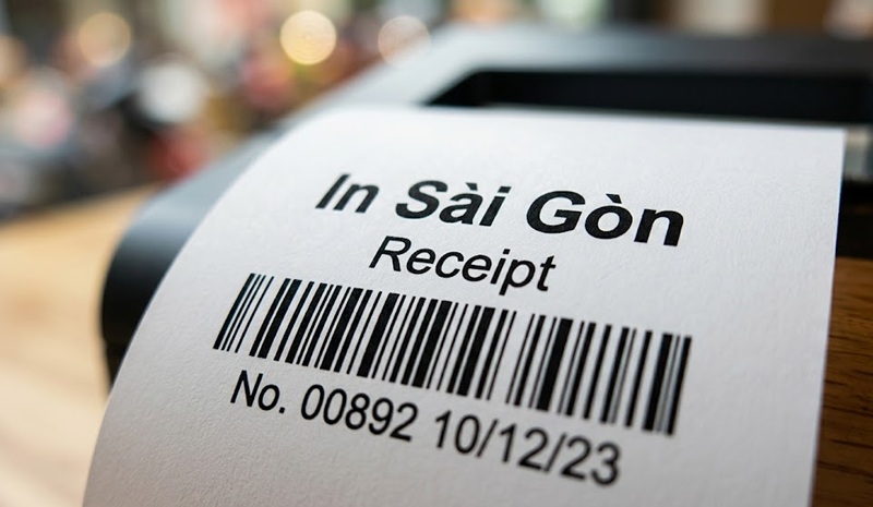 Cận cảnh chất lượng giấy in bill láng mịn, lên mực đen đậm và sắc nét.