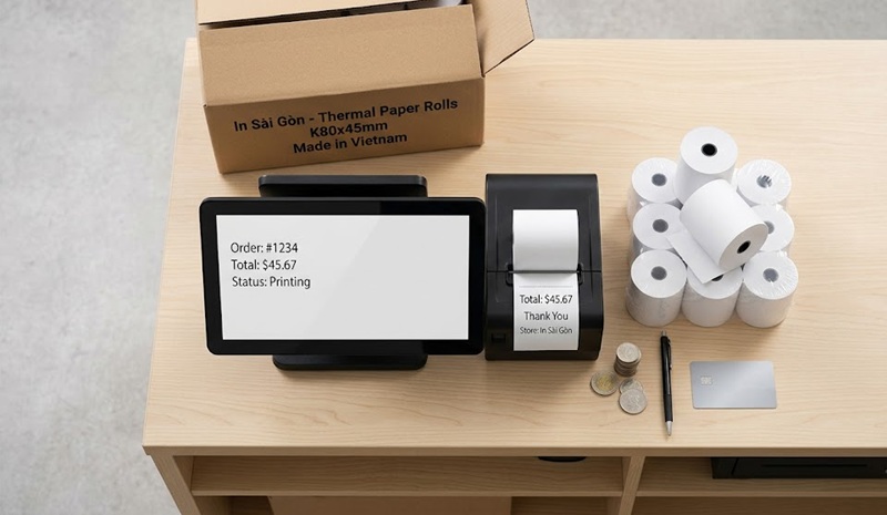 Cung cấp các cuộn giấy in bill giá rẻ chuẩn K80 cho quầy thu ngân siêu thị.