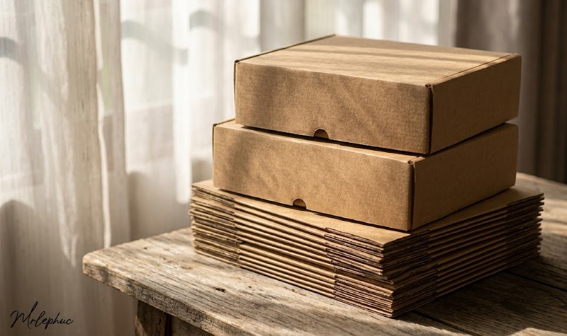 Cung cấp và in hộp giấy kraft trơn màu nâu mộc mạc chất lượng cao.