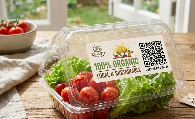 In tem nhãn dán nông sản sạch tích hợp mã QR truy xuất nguồn gốc chuẩn VietGAP.