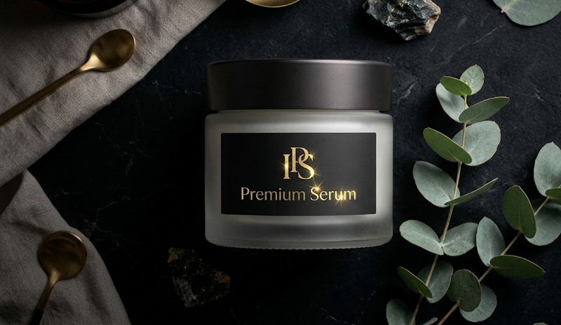 Mẫu in tem nhãn decal ép kim nhũ vàng sang trọng dán trên hũ mỹ phẩm cao cấp.