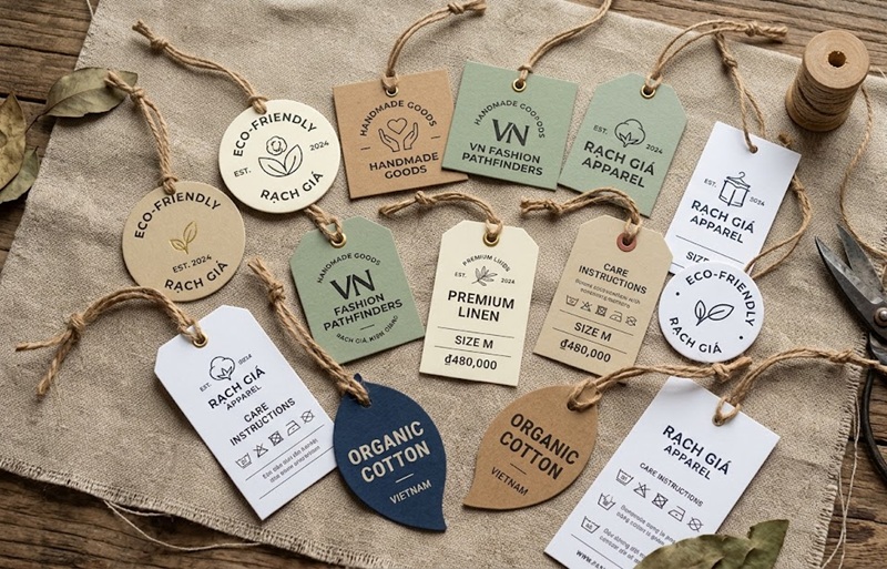 Mẫu in thẻ tag treo sản phẩm đa dạng hình dáng cho shop thời trang.