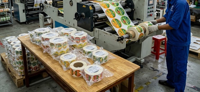 Xưởng gia công in tem nhãn dán nông sản dạng cuộn cho máy dán tự động tại TPHCM.