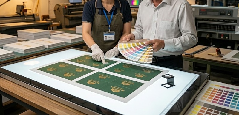 Hỗ trợ khách hàng in test và duyệt màu danh thiếp trực tiếp tại xưởng In Sài Gòn Giá Rẻ.