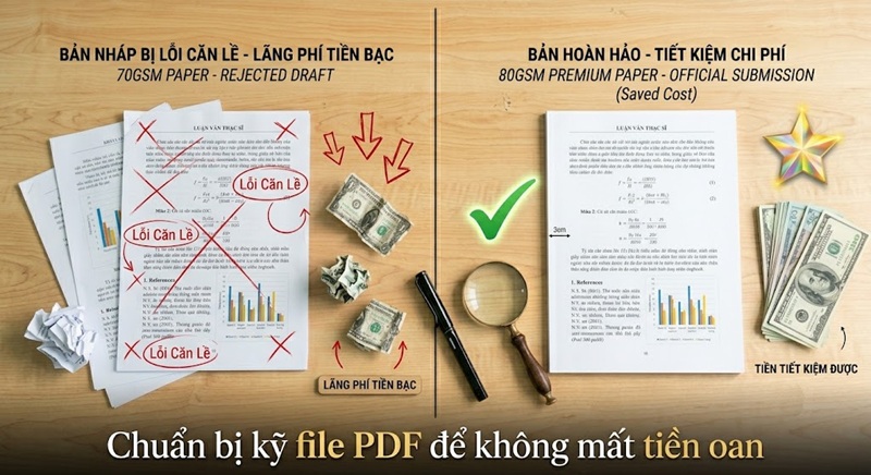 Kiểm tra kỹ file PDF và căn lề luận văn giúp sinh viên tránh rủi ro phải in lại, tiết kiệm tiền bạc.