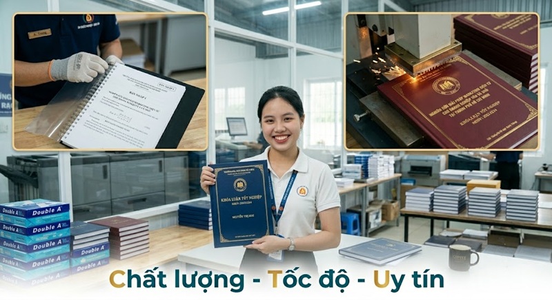 Các hạng mục in ấn luận văn, từ bản nháp lò xo đến bìa cứng mạ vàng cao cấp tại In Sài Gòn Giá Rẻ.