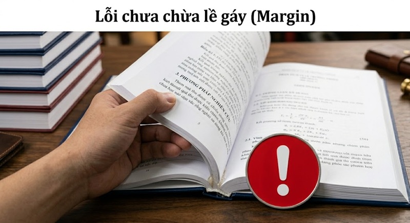 Lỗi không căn lề trái chuẩn xác khiến luận văn bị mất chữ khi đóng gáy bìa cứng.
