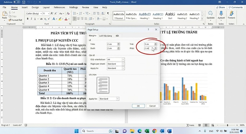 Thông số thiết lập căn lề chuẩn Margin trong Word dành cho in luận văn tốt nghiệp.