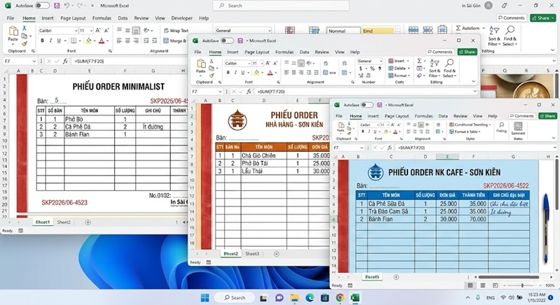 Trọn bộ thư viện mẫu file Excel phiếu order đa dạng cho mọi mô hình kinh doanh F&B.