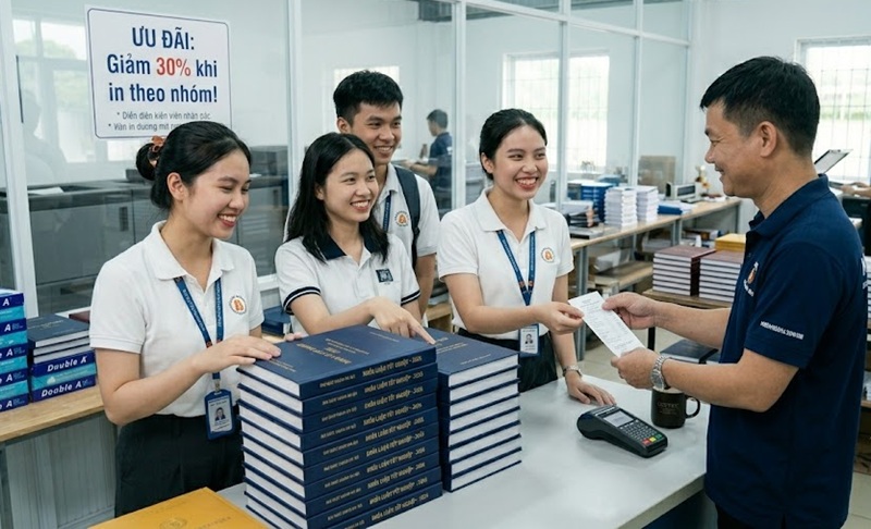 Gom đơn in khóa luận theo nhóm giúp sinh viên tiết kiệm đến 30% chi phí in ấn tại In Sài Gòn Giá Rẻ.