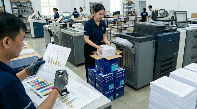 Hệ thống máy in Laser công nghiệp in khóa luận tốt nghiệp trên nền giấy Double A 80gsm cao cấp.