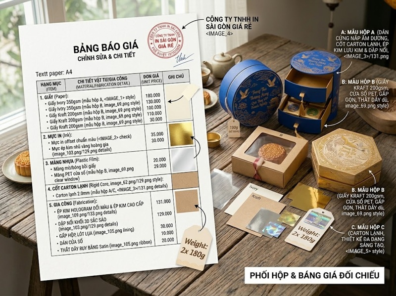 Bảng báo giá trọn gói minh bạch không phát sinh chi phí in hộp giấy trung thu