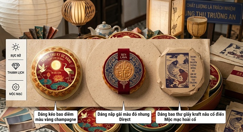 Các kiểu dáng kết cấu hộp giấy đựng bộ dụng cụ cắt bánh trung thu phổ biến