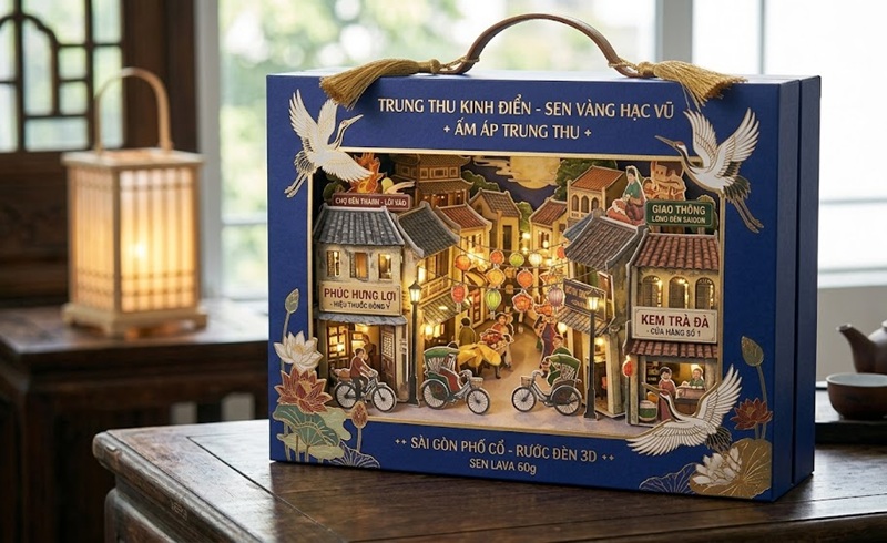 Kỹ thuật bế nổi 3D phối hợp phủ UV bóng trên vỏ hộp bánh trung thu hoài cổ